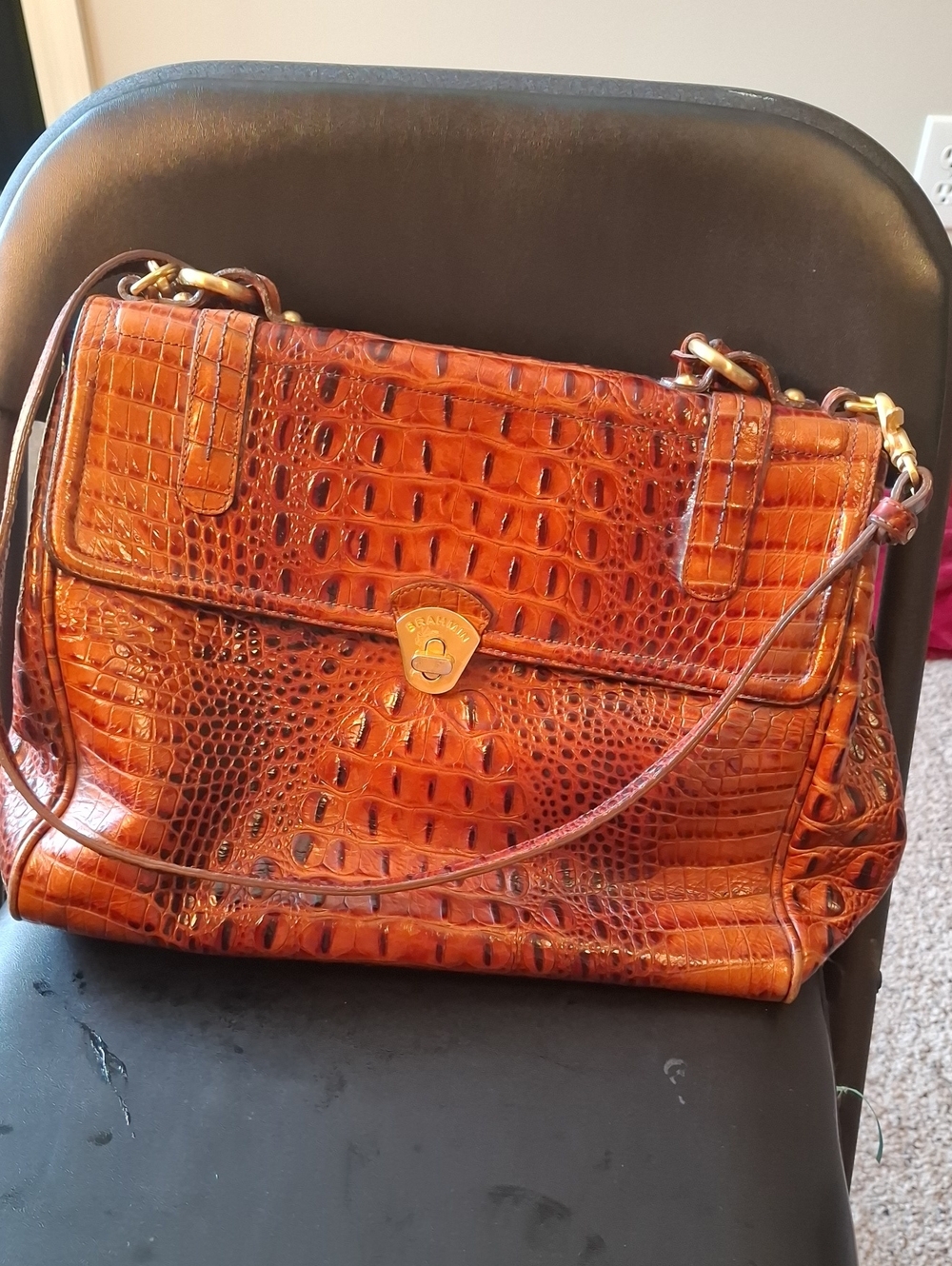 Brahmin Croc-Embossed Cross Body Leather Shoulder Bag - Cognac Brown